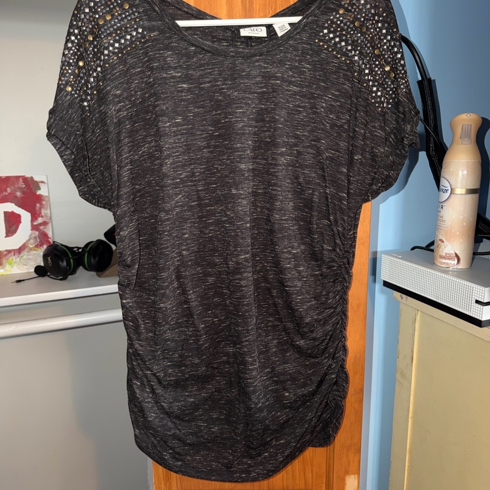Cato Black Studded Short Sleeve Top